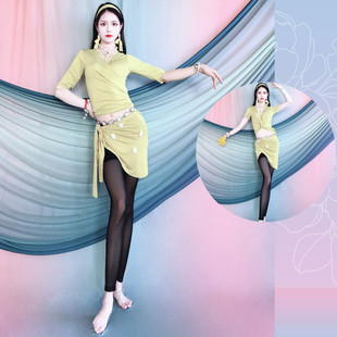 Belly Dance Practice Clothes Spring and Summer New Style Strappy V-Neck Yellow Whitening Hip Scarf Suit Kidsren's Performance Costumes