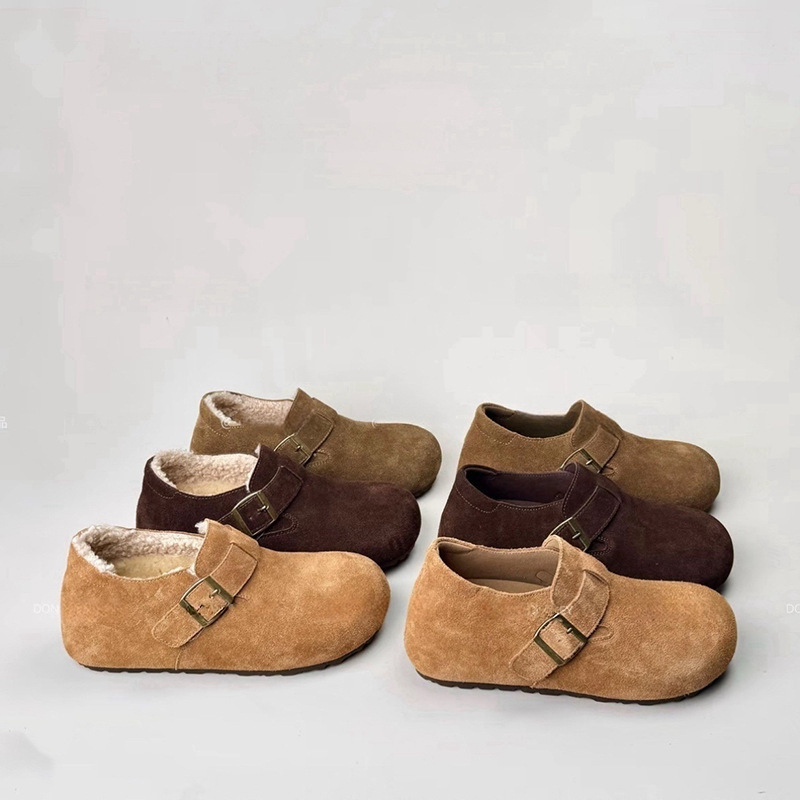 Cowhide Version ~ 5cm Inner Height Increase Birkenstock Shoes for Women, Thick-Soled Autumn and Winter Velvet Snow Boots, One-Leg Cotton Shoes, Birkenstock Shoes