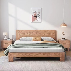 Full solid wood bed, modern minimalist, natural wood style, large bed, Nordic ash wood, Japanese master bedroom, wabi-sabi style, 1.8-meter double bed