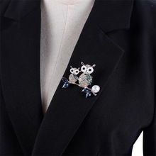 跨境满钻猫头鹰胸针 轻奢珍珠胸花 母亲节服装配饰外套百搭饰品