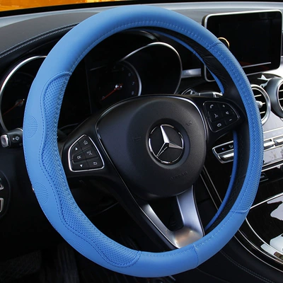 Leather Embossed Car Handlebar Cover, Steering wheel cover - blue-environmental-protection-tpe-plastic-aprons-38cm
