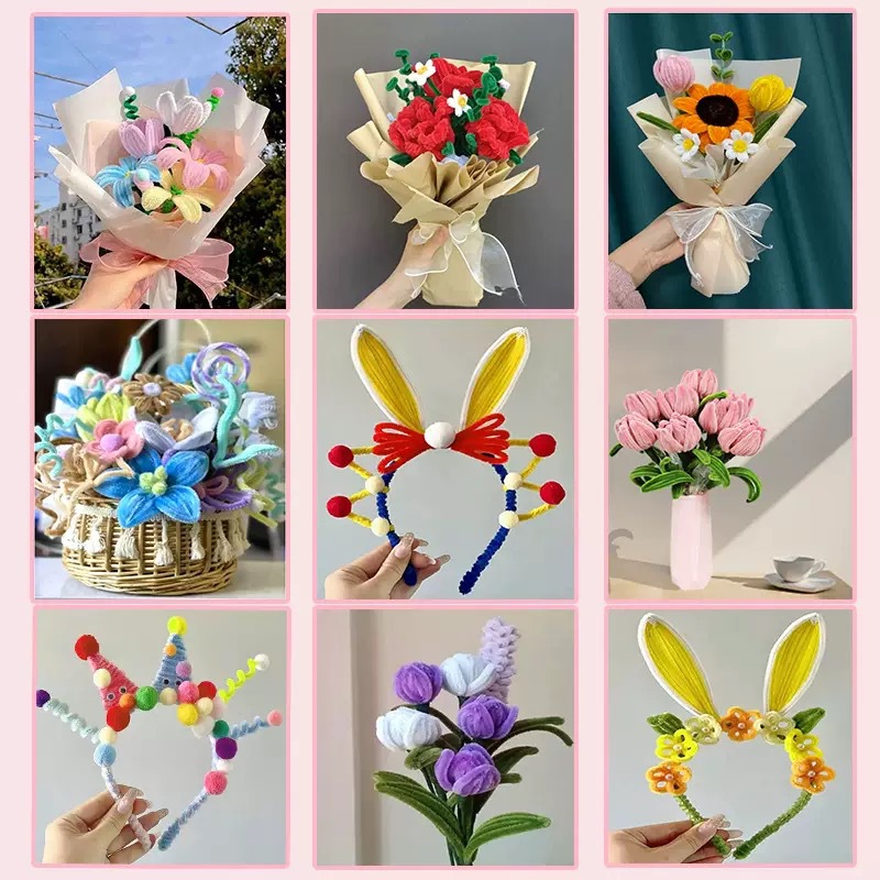 [Venta directa] barra de torsión cifrada veludo ramo de flores hechas a mano DIY paquete de materiales para niños jardín de infantes interacción padre-hijo