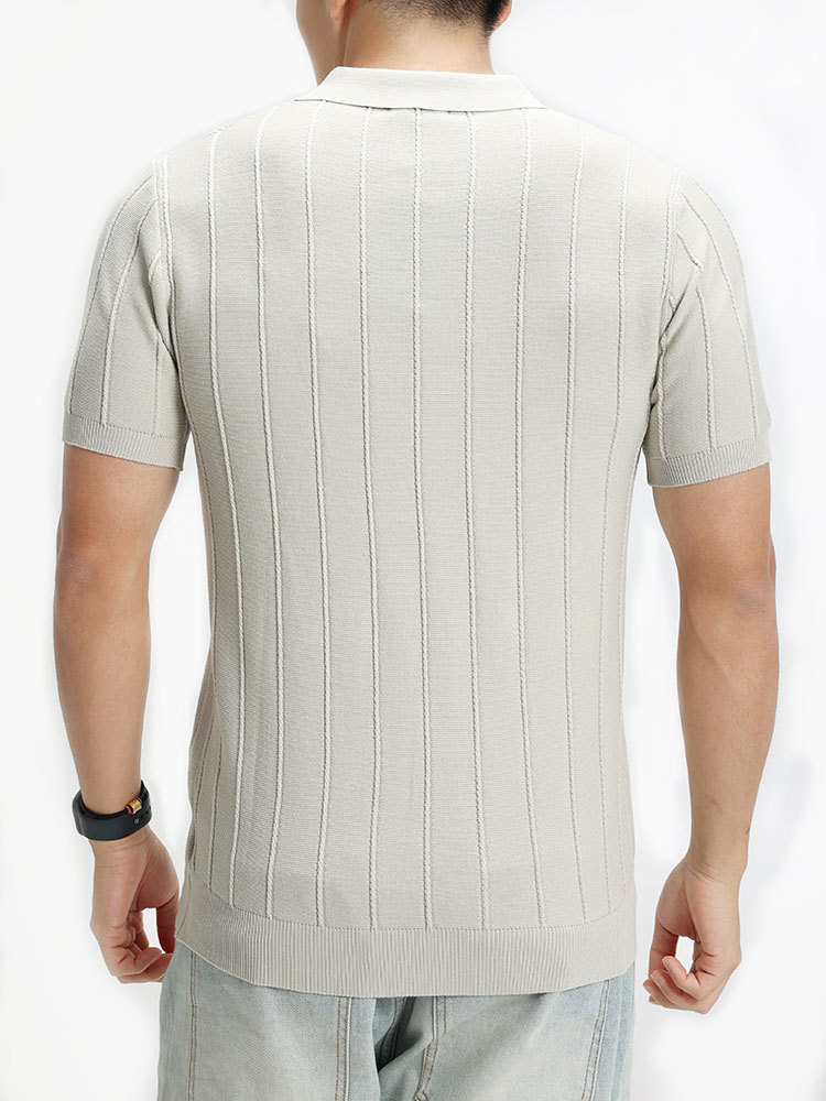 Lujo ligero de alta calidad zipper jersey polo camiseta de hombre manga corta con solapa vertical texturizada camiseta de alta calidad ropa de hombre