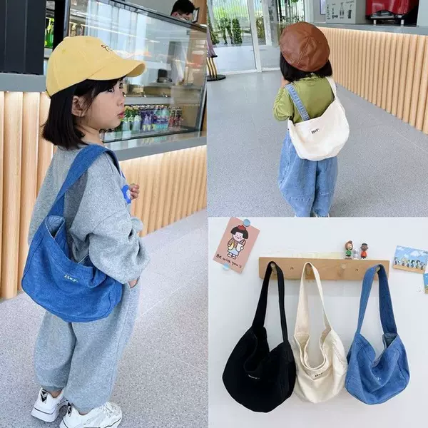 Children's bag, infant Korean-style canvas small bag, stylish crossbody bag for girls, large-capacity versatile letter shoulder bag for boys