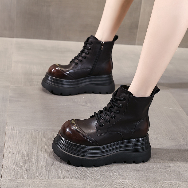 Ht9188-1 Thick-Soled Inner Heightening British Style Boots for Women 2025 Autumn and Winter New Versatile Slimming Look Short Boots