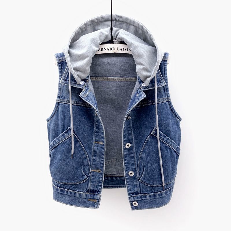 Embroidered Denim Vest for Women 2025 Spring & Fall New Korean Style Versatile Slimming Look Outer Hooded Female Student Top Embroidered Denim Vest for Women 2025 Spring & Fall New Korean Style Versatile Slimming Look Outer Hooded Female Student Top