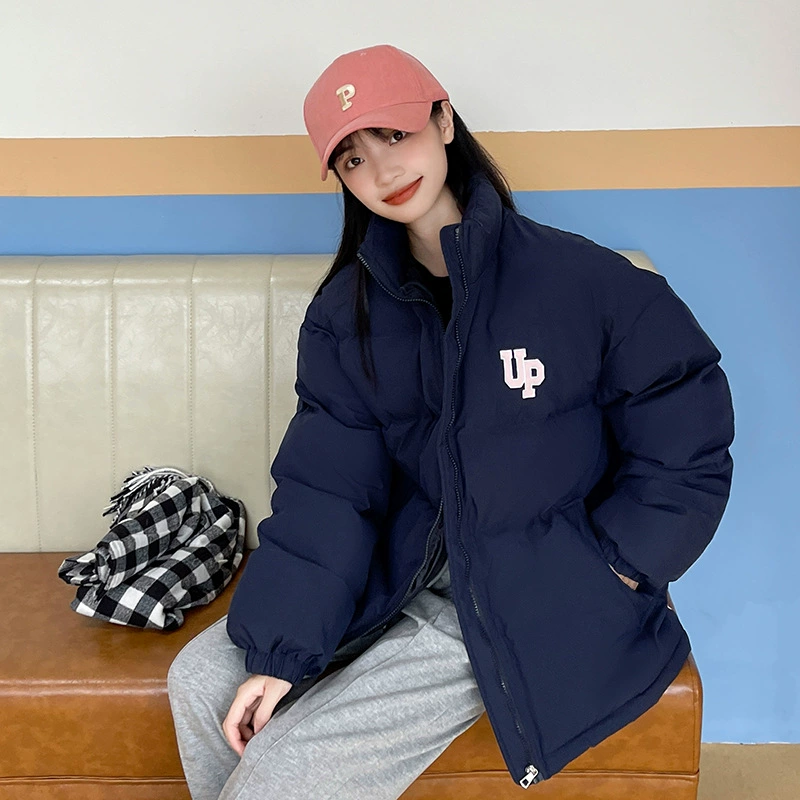 Пальто с хлопковой подкладкой для роста спереди и сзади, женская одежда, новое короткое зимнее пальто с воротником-стойкой и хлопковой подкладкой, свободная Толстая куртка с хлопковой подкладкой в Корейском стиле