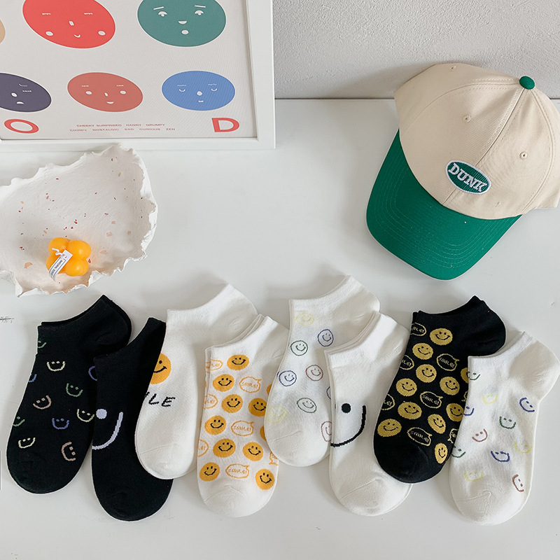 船襪女卡通笑臉隱形襪子潮流街頭純棉襪子少女學生襪子低幫透氣