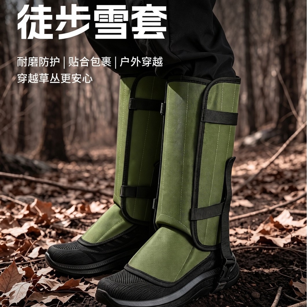 In-stock cross-border outdoor products: anti-snake bite foot covers, anti-scratch knee pads for hiking and camping, anti-snow shoe covers