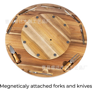 Cross-border wood cheese board American acacia cheese tool suit with knife and fork 6-piece cutting board