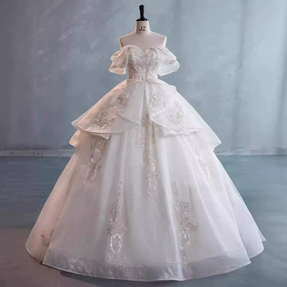 Wedding dress for bride, open shoulders, plus size
