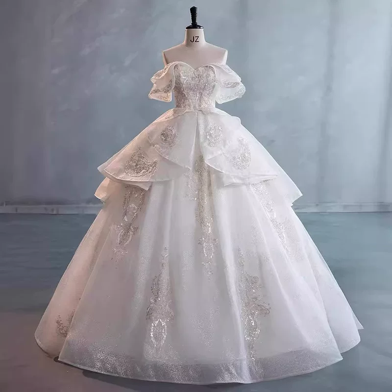Wedding dress for bride, open shoulders, plus size