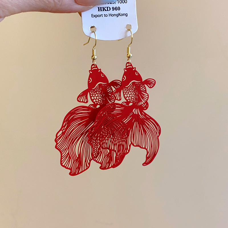 复古安可拉红几何花朵耳钉小众高级感耳环时尚个性气质百搭耳饰女|undefined