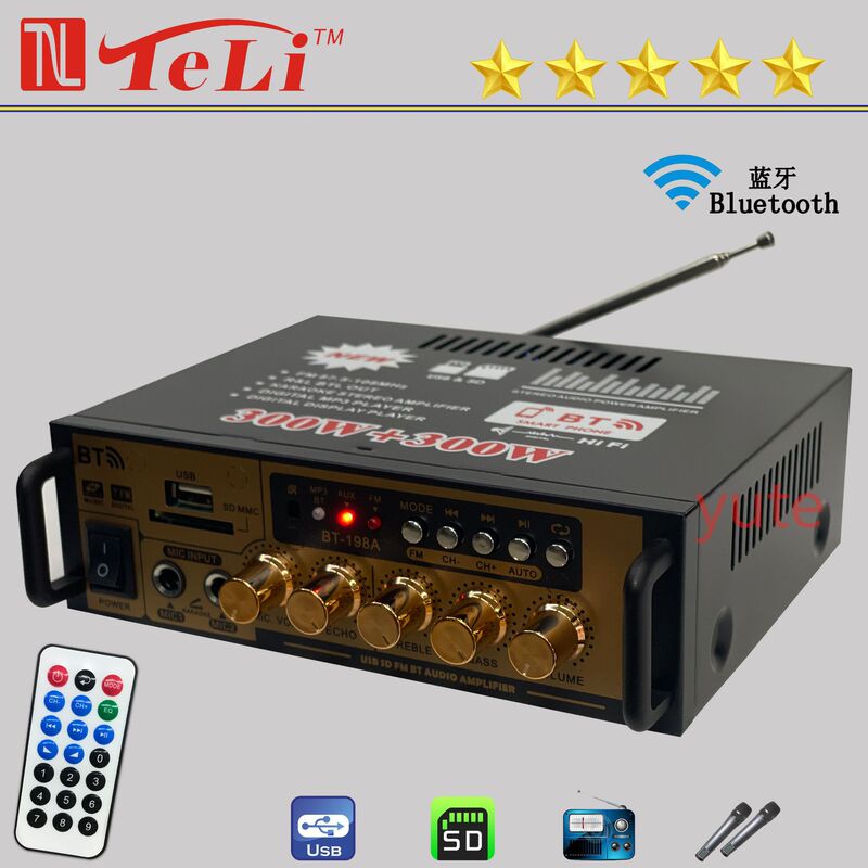 新型bluetooth機能再生機家庭用ミニアンプ220v 12vボルト両用ラジオ機能再生機|undefined