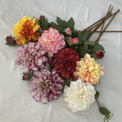 塗層布4頭西香蓮假花 家居酒店婚慶禮堂路引裝飾擺件仿真大麗花