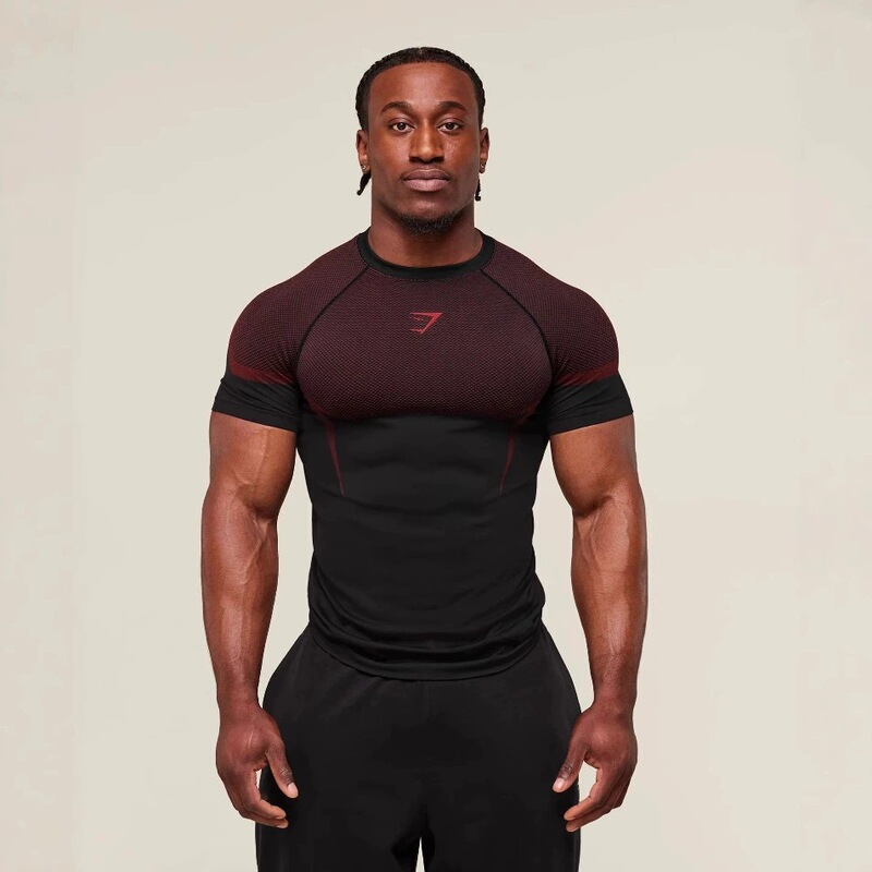 Source Factory Gymshark Fitness Men's Running Quick-Drying Breathable Bodysuit Short-Sleeved T-Shirt Men's Muscle Shark