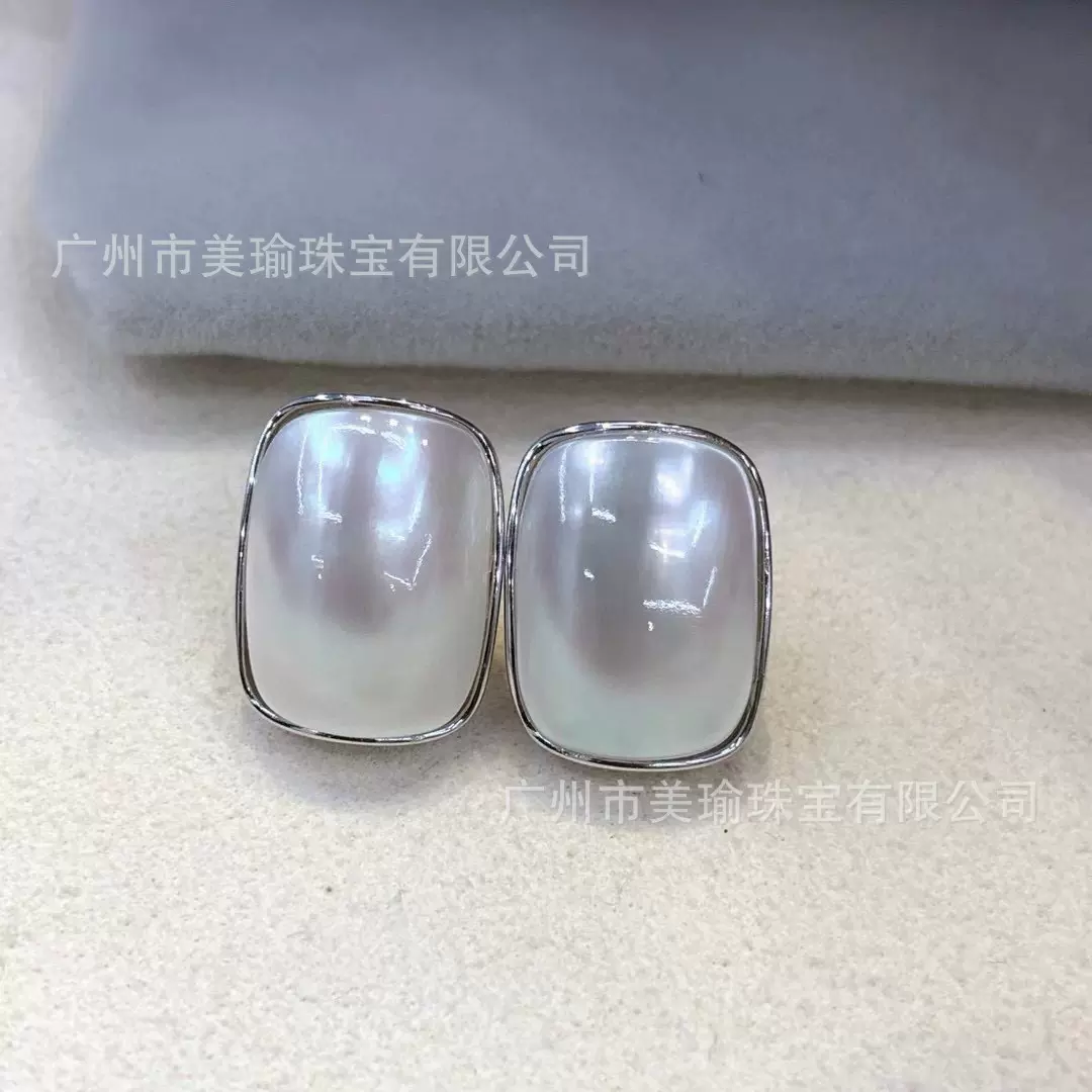 天然海水马贝方块耳钉白色气质时尚百搭优雅复古经典精致轻奢珠珠