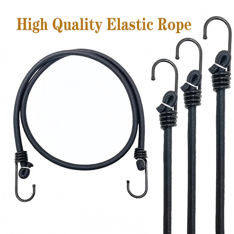 6mm Black Heavy-Duty Elastic Binding Rope Double-Ended with Iron Hook 12in in Stock Other Sizes Can Be Customized Bungee Rope 6mm Black Heavy-Duty Elastic Binding Rope Double-Ended with Iron Hook 12in in Stock Other Sizes Can Be Customized Bungee Rope