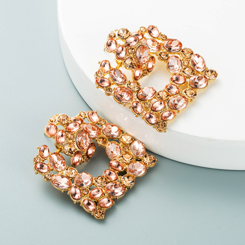 Vintage Exaggerated Square Color Rhinestone Fashion Alloy Hollow Classic Earrings display picture 6