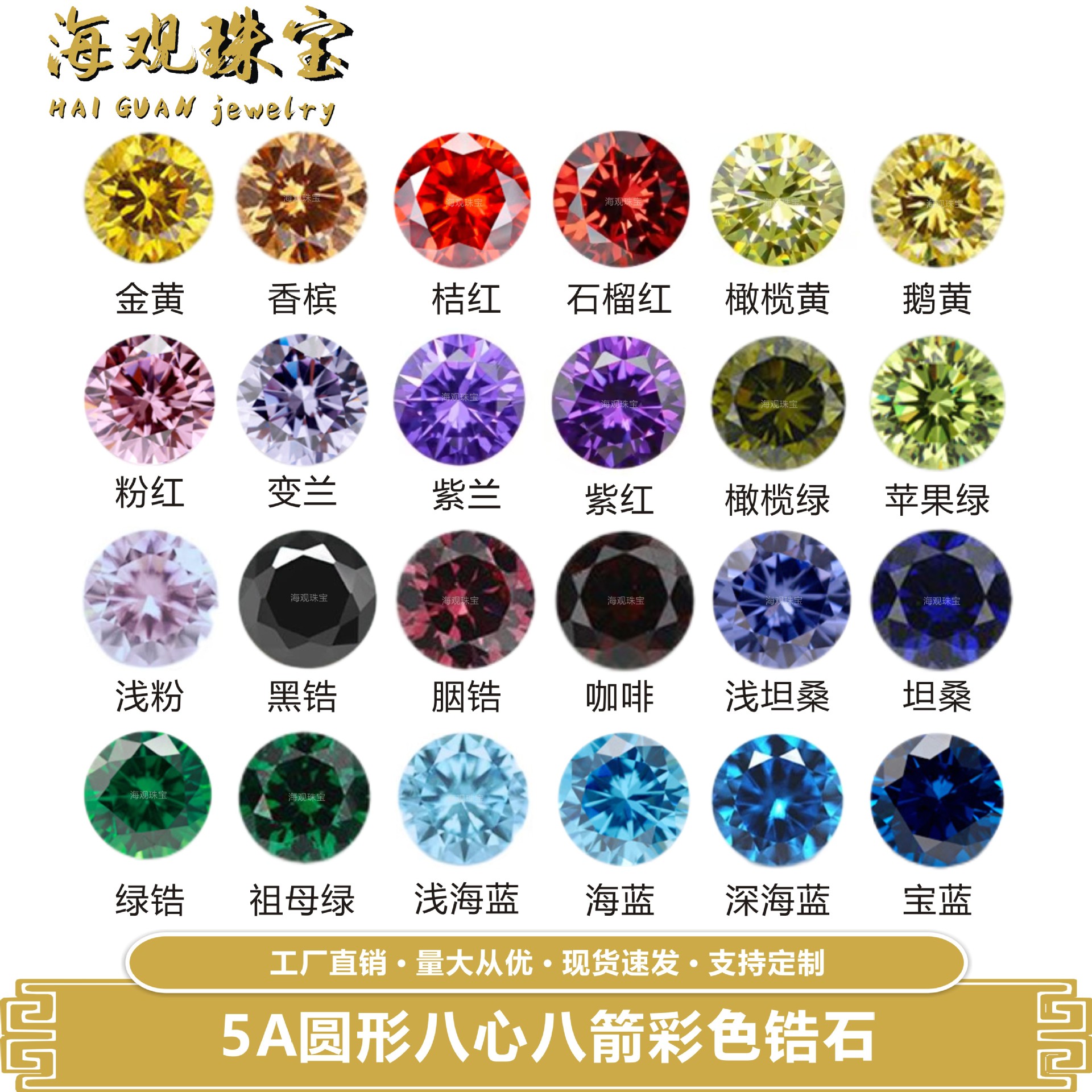 5a彩色圆形锆石裸石 1.0-10.0mm锆石配件diy合成石裸石皓石裸钻