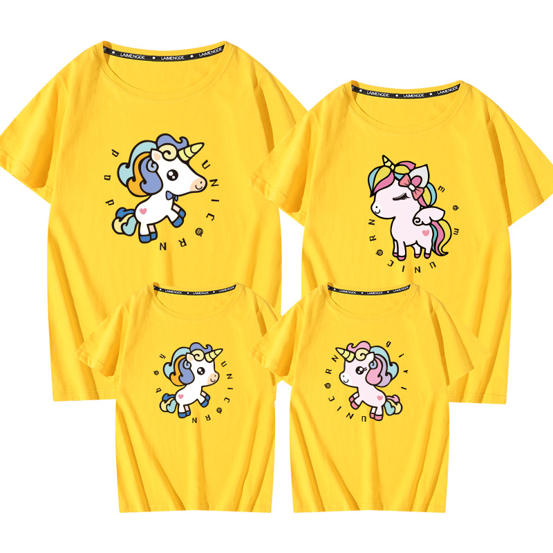 Lemond 2021 new pure cotton parent-child short sleeve family summer round neck Unicorn T-shirt