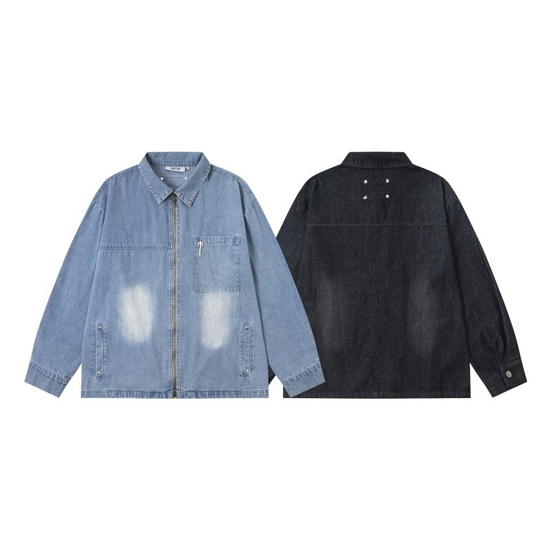 Denim Shirt, Trendy New Style, Retro Washed Denim, Loose Short-Sleeved Shirt Jacket