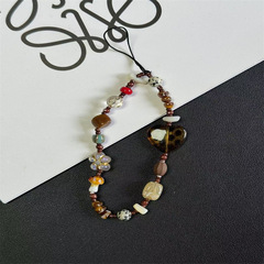 ins原創自製手機鏈黑色波點愛心串珠掛繩相機掛件琥珀