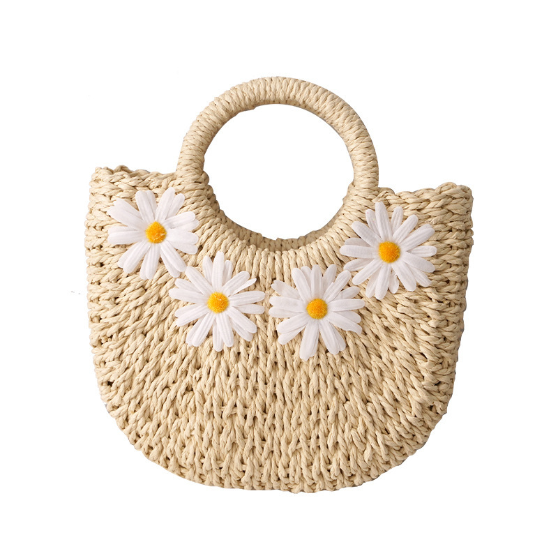 Women's Medium Straw Daisy Vacation Semicircle String Straw Bag display picture 5