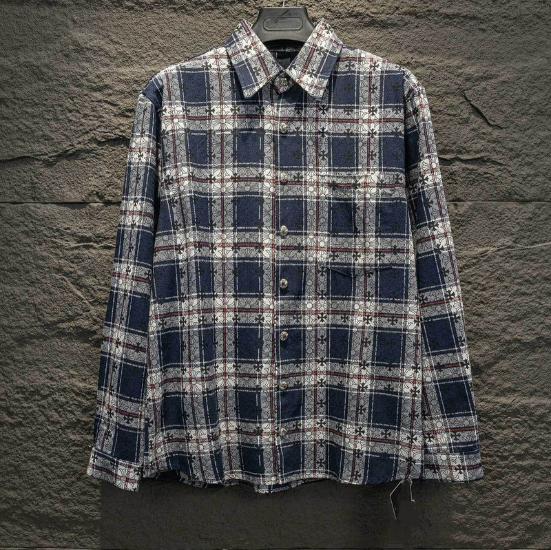 In-Stock Correct Version of Ch Brand Cro Full-Print Cuff Leather Plaid Shirt Unisex Casual Versatile