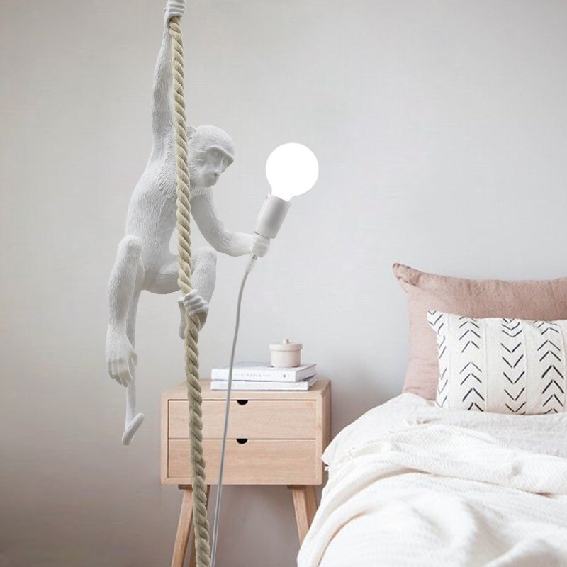 Nordic resin monkey wall lamp children's room bar restaurant corridor store decorative lamp animal hemp rope monkey chandelier