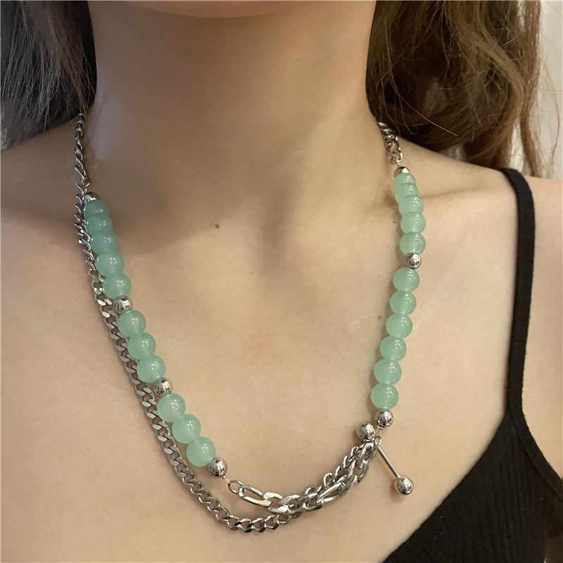 Wholesale Jewelry Green Aventurine Beaded Double Layer Necklace Nihaojewelry display picture 3