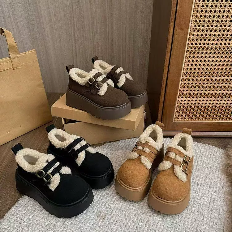 Платформенные утеплённые ботинки для подростков, флисовая подкладка, пряжки, размеры 35–40