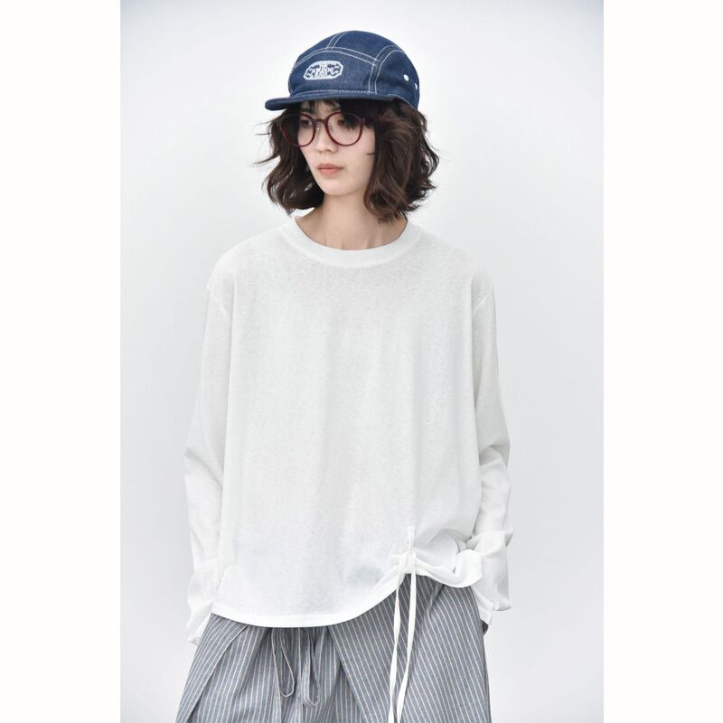 [Three and Two Out] Simple shrimp-line design with vertical straps, two-way wear, 26 autumn new cotton soft long-sleeve T-shirt 37208