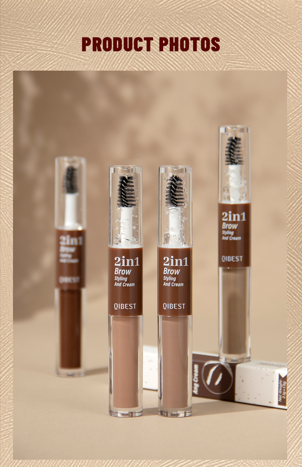 QIBEST Cross-border Double-Head Eyebrow Dye is a long-lasting, waterproof, sweat-proof, non-smudging, natural three-dimensional liquid eyebrow styling liquid undefined