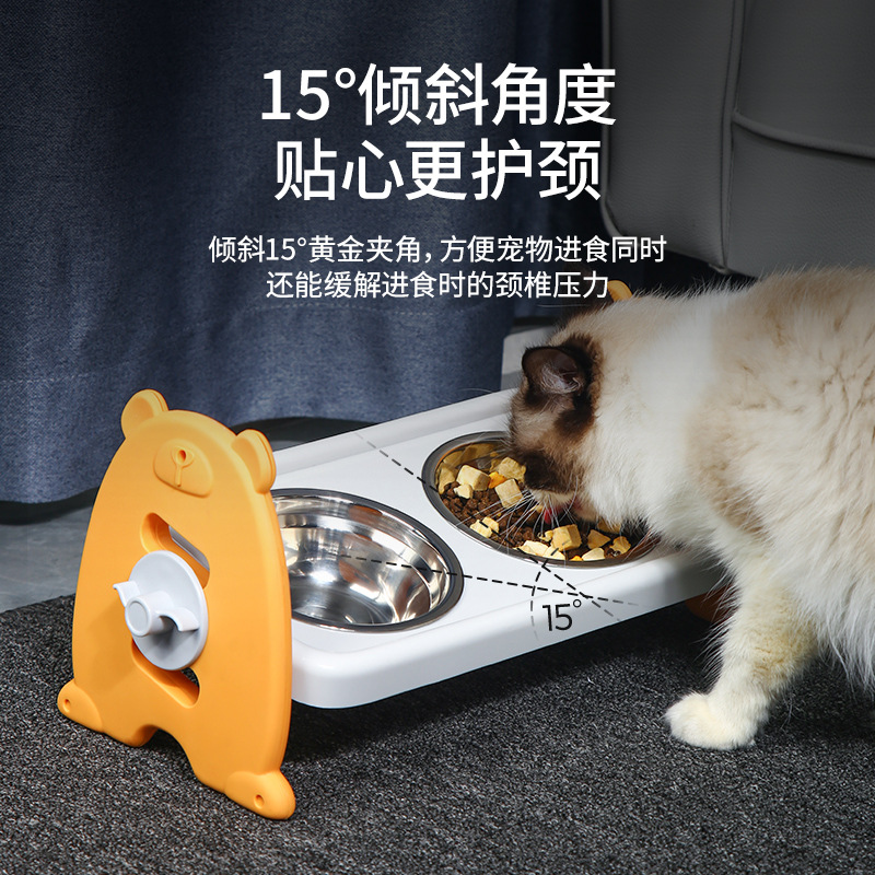 애완 동물 고양이 그릇 조정 가능한 목 보호 개 그릇 고양이 마시는 물 개 대용량 스테인리스 더블 그릇 고양이 먹이 그릇 용품