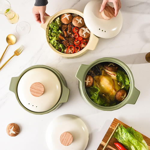 Wood grain casserole stew pot household gas special ceramic high temperature resistant stone pot gas stove large and small clay pot rice soup