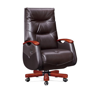 Imported leather solid wood office chair reclining lunch break first layer cowhide boss chair leather office chair manager Executive Chair