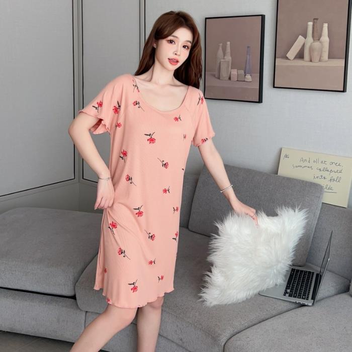 Venta directa de fábrica camisón de verano de manga corta para niñas pijamas modal sexy sin respaldo lindo flojo dulce ropa para el hogar