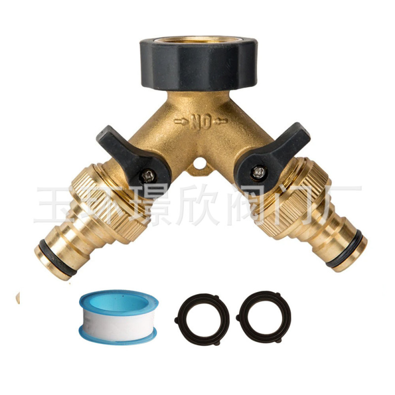 Y-Splitter Set 2-Way Brass Faucet Diverter Adapter Garden Tool Connector for Watering Flowers and Washing Cars