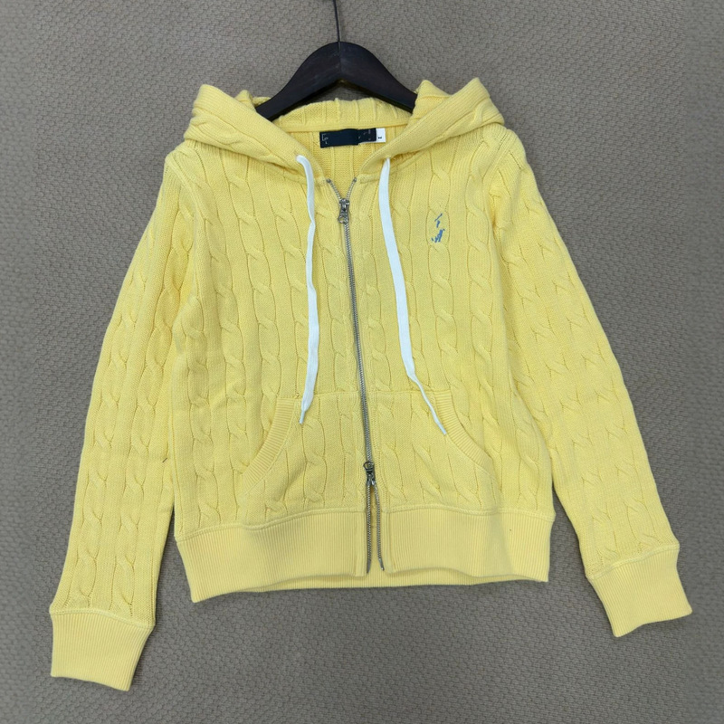 High-end RL women's cardigan with pony embroidery, cable knit, zipper, hood, and pockets, long-sleeved High-end RL women's cardigan with pony embroidery, cable knit, zipper, hood, and pockets, long-sleeved