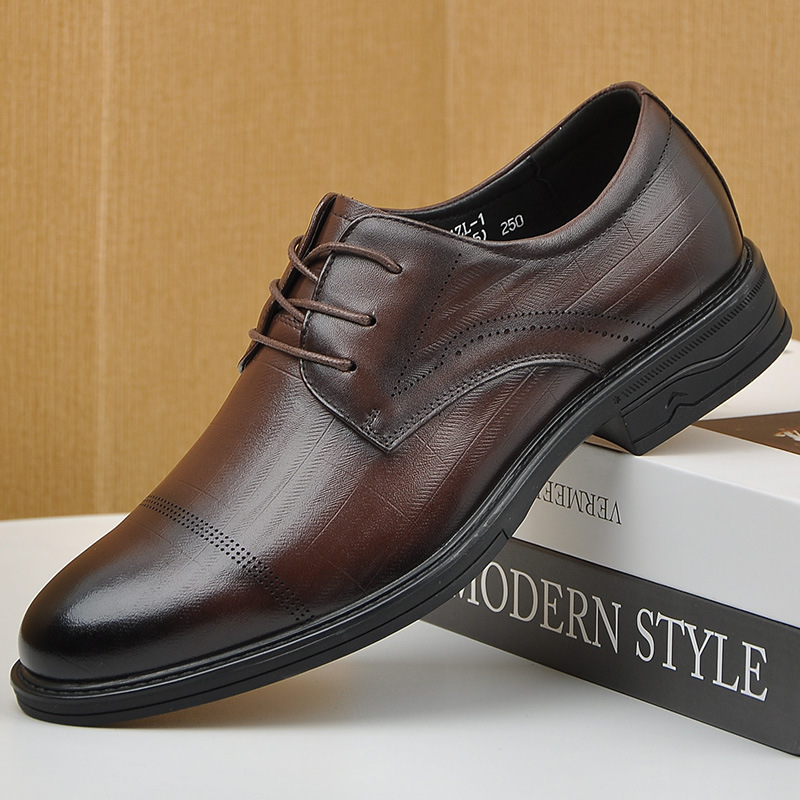 皮鞋男款秋季真皮正装商务英伦男鞋西装年轻人结婚新郎鞋子