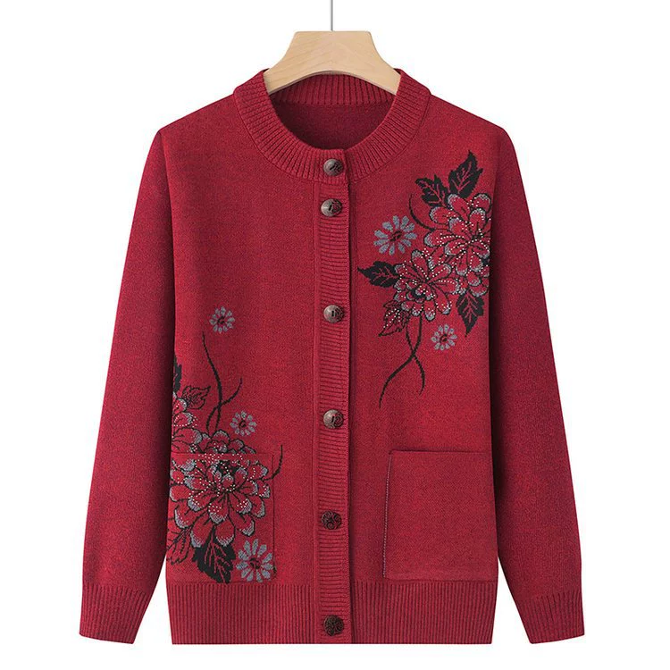 Кардиган для пожилых людей с длинными рукавами весна и осень мама свитер куртка вязаный свитер 60 бабушка большие размеры женщины