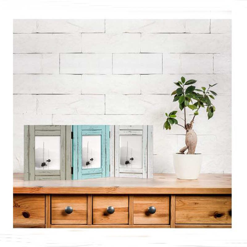 Country Style Wooden Photo Frame Set Three Connected Folding Wooden Frame Large Size Old Farm Collage Wooden Frame