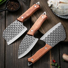 新款鍛打魚鱗刀 斬切肉片菜刀 錘紋廚房家用刀不鏽鋼鋒利殺魚小刀