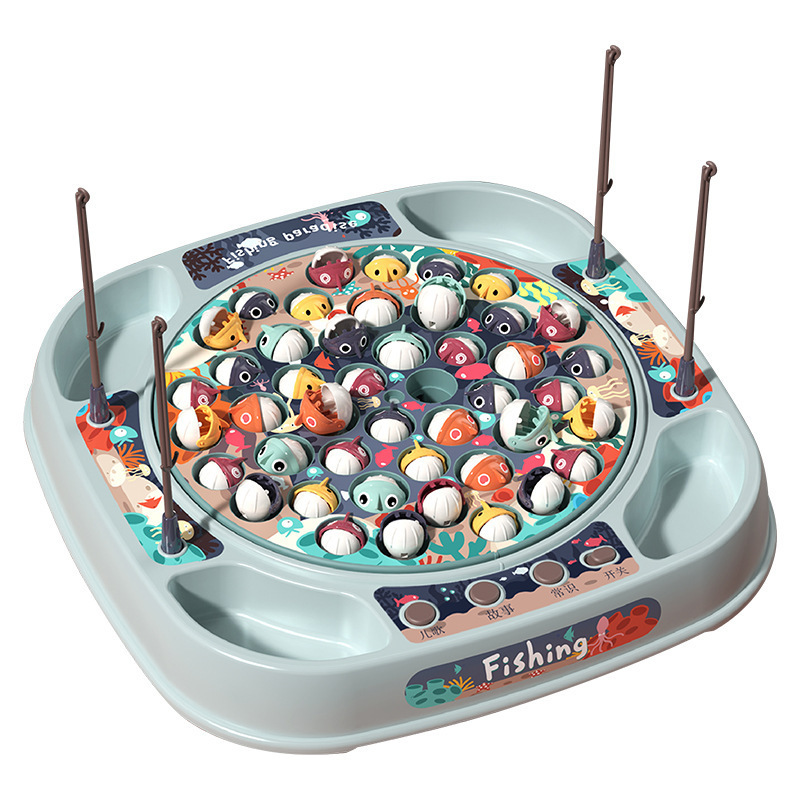 Juego de mesa de pesca giratorio de bucle eléctrico de simulación infantil transfronteriza competencia de educación temprana Placa de pesca interactiva juguetes de sonido y luz
