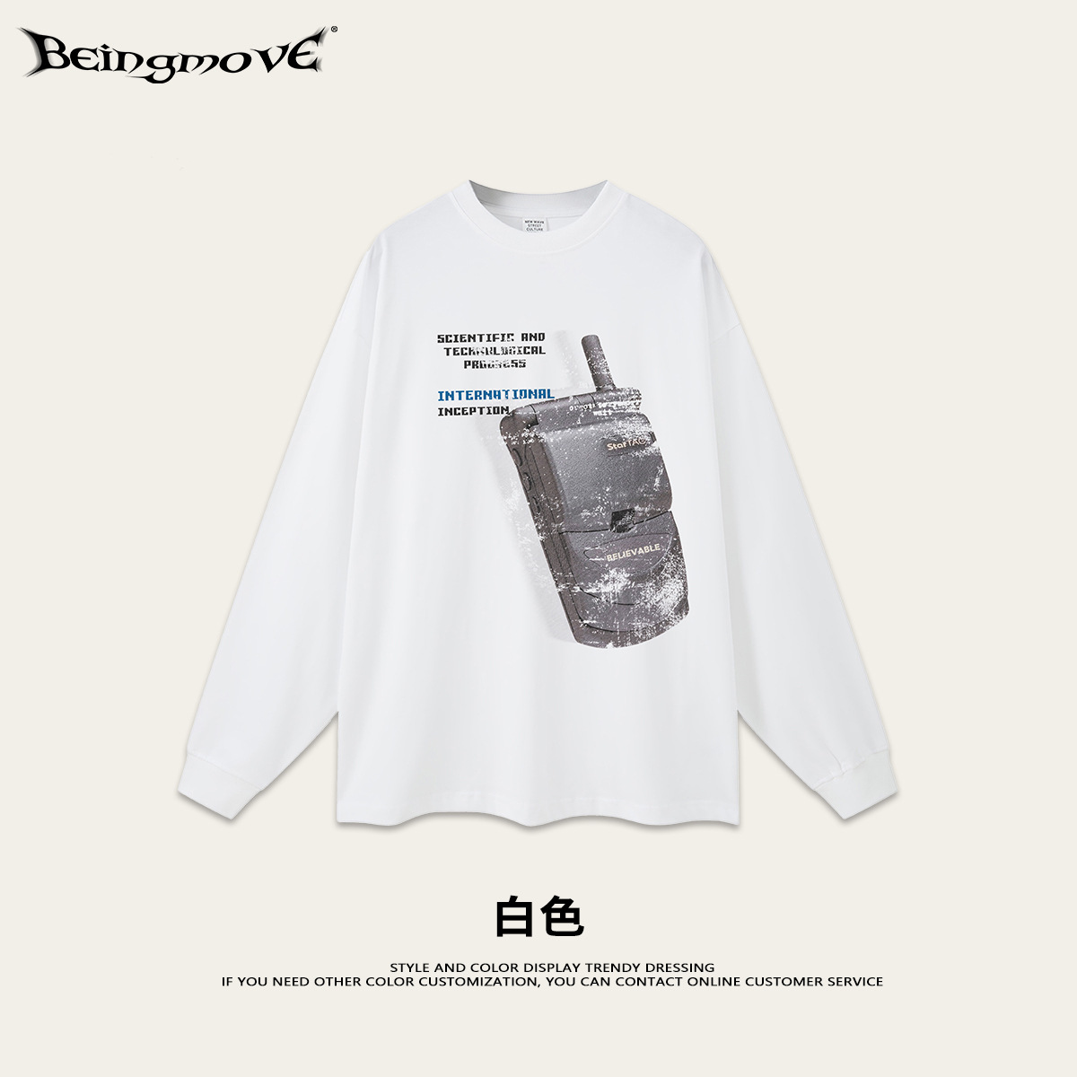 2025 otoño retro americano PHS impresión de inyección directa y2k camisetas de manga larga de cuello redondo de gran tamaño personalizadas para hombres