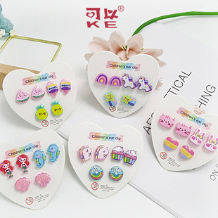 Amazon Cross-Border Best-Selling Children's Iron-Attracting Ear Clips, Cute Cartoon Non-Pierced Earrings, Unicorn Painless Ear Clips