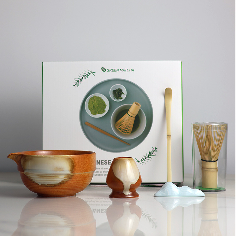 Cross-border Independent Station Matcha Tea Set suit 7-piece Powder Gift Box 4-piece Tea Set Baibenli Matcha Bowl with Mouth