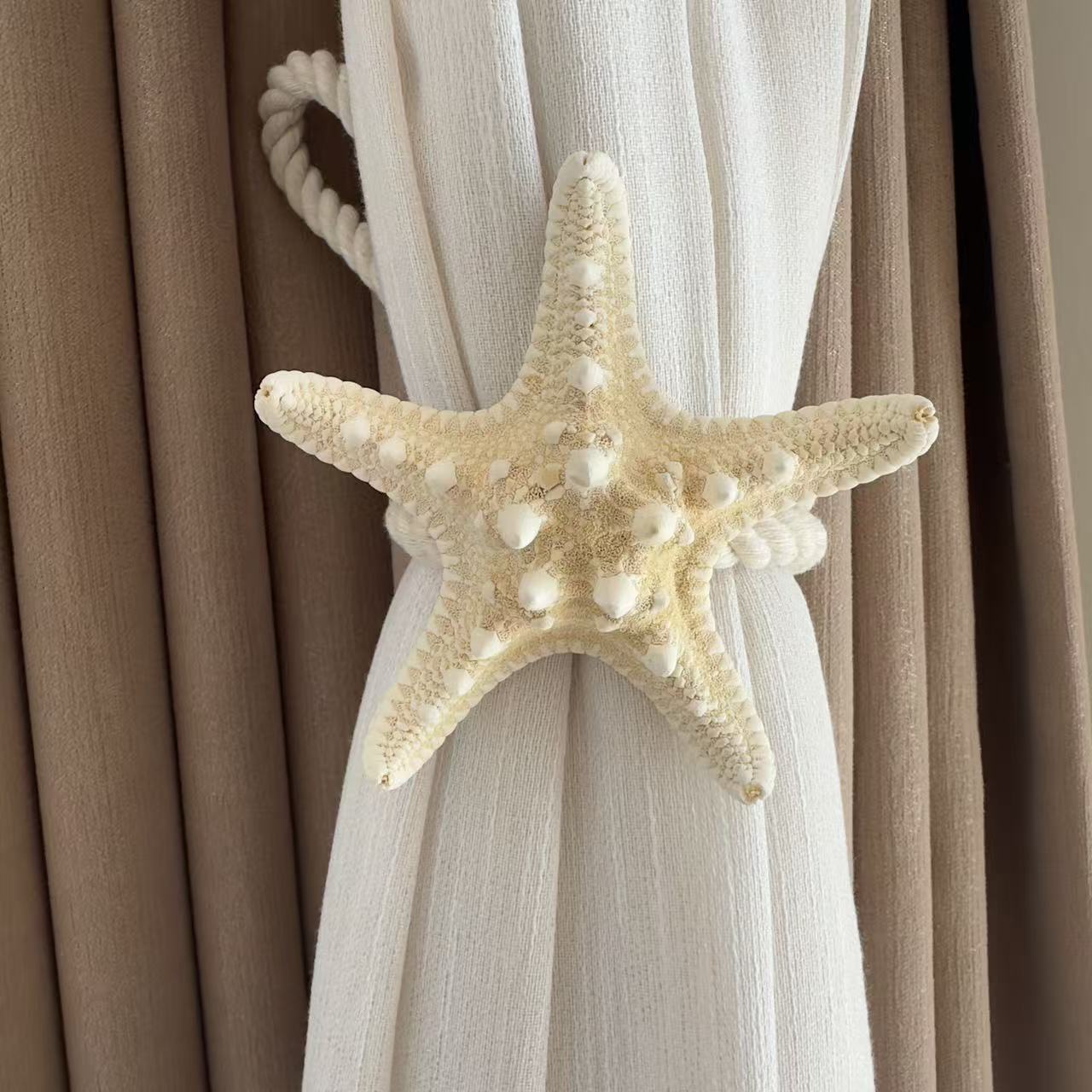 Alzapaños de estrella de mar natural con decoración de estilo oceánico europeo y americano, cuerda para atar cortinas con hebilla_voghion.com