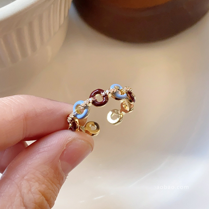 Bague ouverte en or véritable plaqué or avec zircon en forme de goutte d'huile, pour femme, Design Sense, bague d'index haut de gamme._voghion.com